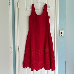 ISADORA Collection Red Linen Blend Lined Sleeveless Eyelet Hem Dress Sz 8